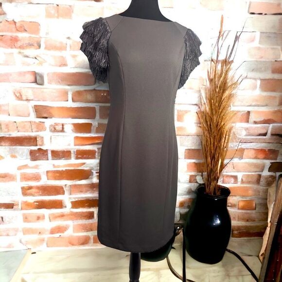 NWT Calvin Klein Dress With Faux Fur Sleeves (4) - Picture 1 of 7